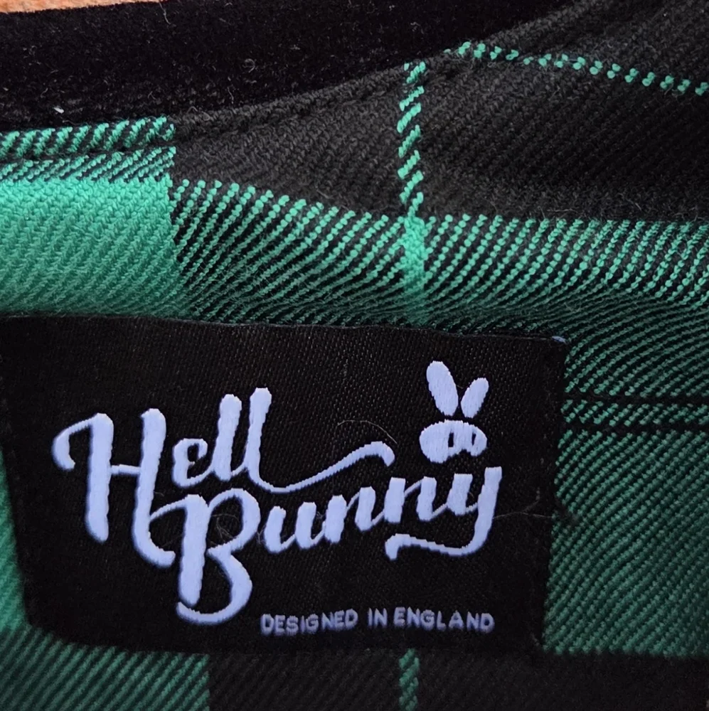 Hell Bunny Beryl Mid Dress Green Black Tartan Plaid Pockets Punk Rockabilly XL - Picture 3 of 7